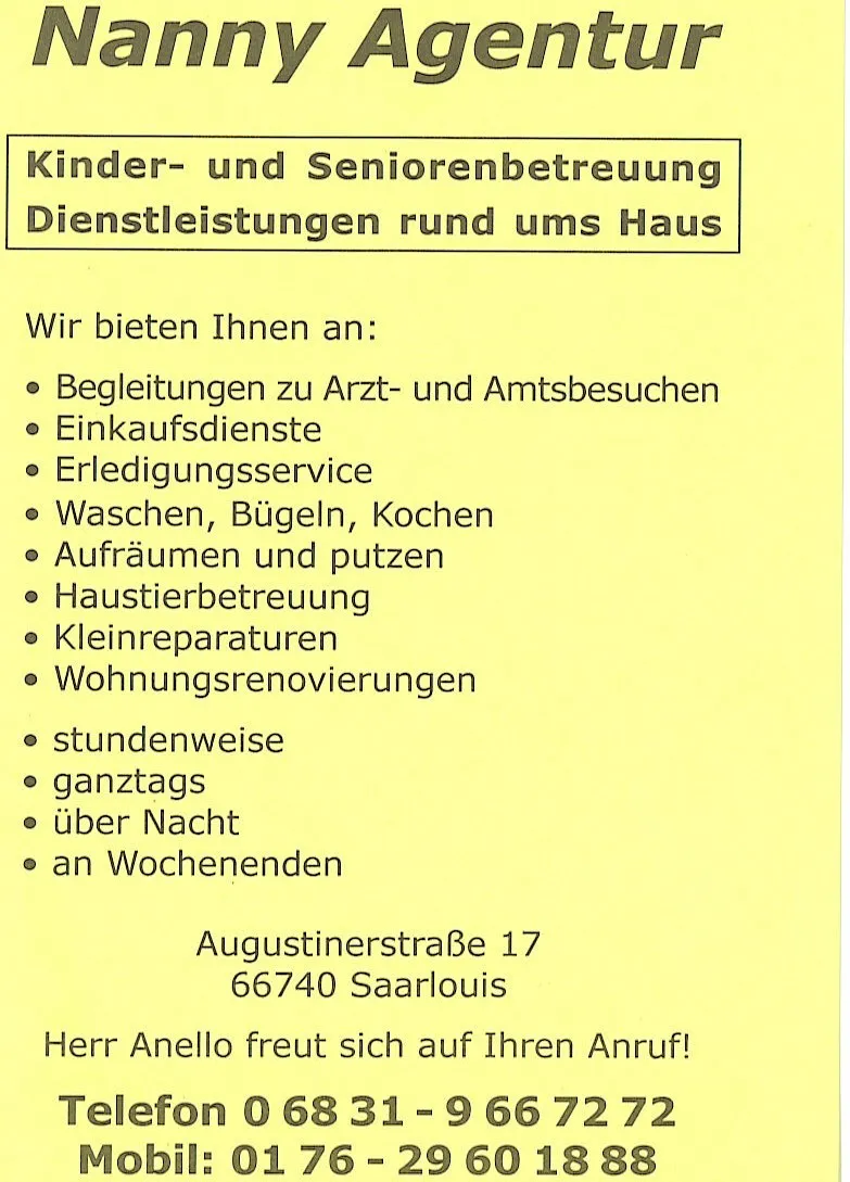 Nanny Agentur Kinder&Seniorenbetreuung