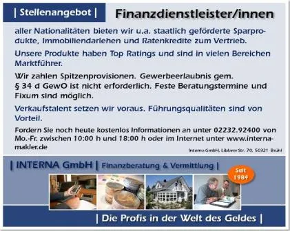 Finanzprod. ohne § 34 d GewO